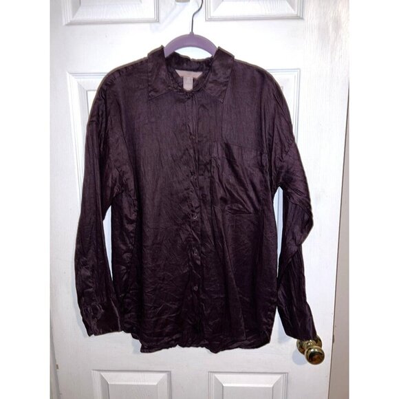 H&M Women’s 100% Linen Relaxed Fit Long Sleeve Button Shirt Sz S - Picture 2 of 9